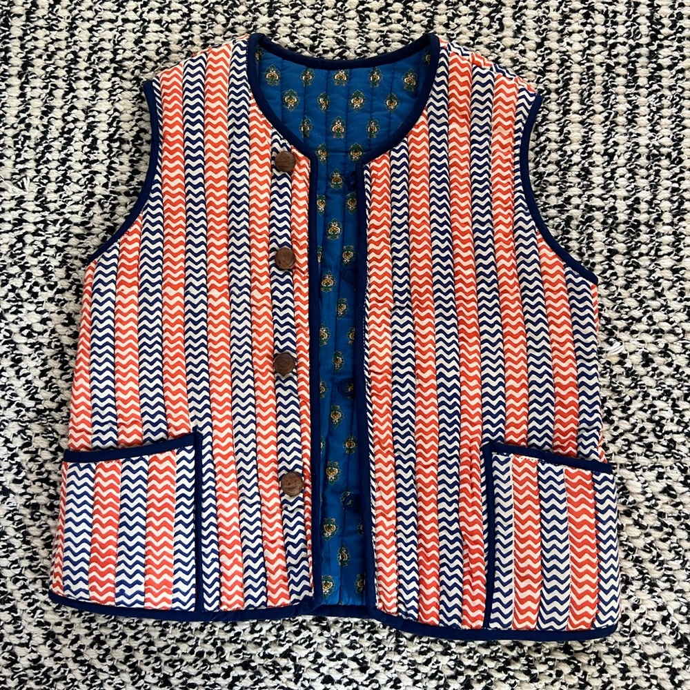Quilted block print kids vest